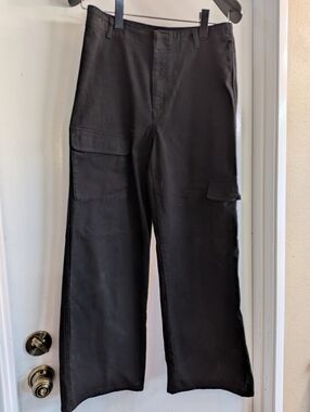 Quince Stretch Cotton Twill Cargo Pants w/Side Leg Pockets Black Size 6